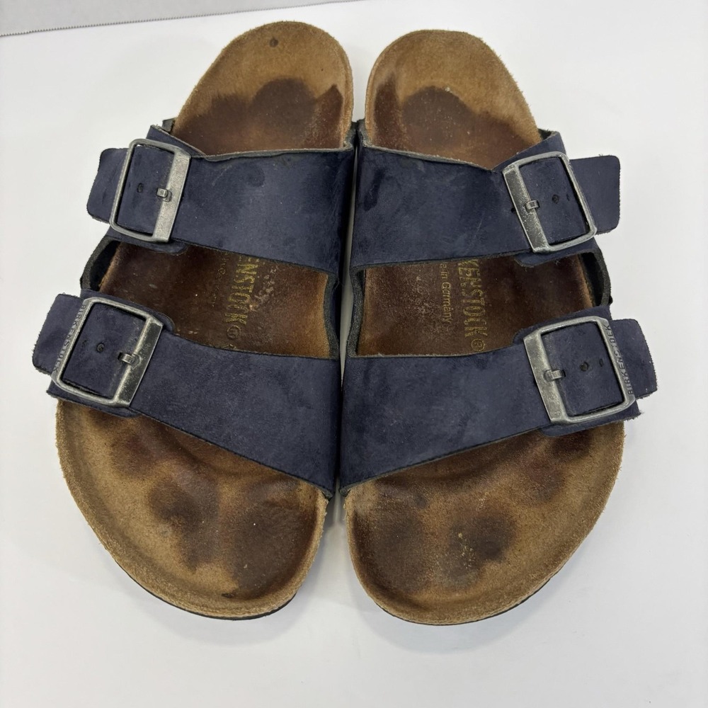 Birkenstock Arizona Sandals Womens 8 39 Blue Suede Shoes Comfort Cork Germany - Picture 13 of 13